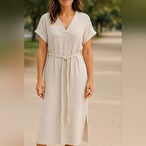 Magaschoni Organic Cotton Midi Dress Neautral Tan Size S Minimalist